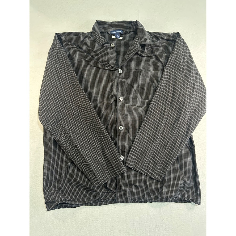 Polo Ralph Lauren Sleep Shirt Mens XL Black Grid Long Sleeve Button Down Cotton‎